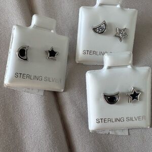 Sterling Silver Moon and Star Earrings Set
